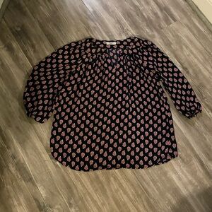 Navy blouse with pink like paisley design